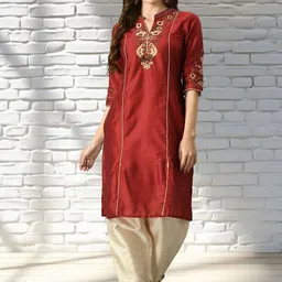 neel & ned Ethnic Motifs Embroidered Panelled Straight Kurta With Trousers & Dupatta-picture-11