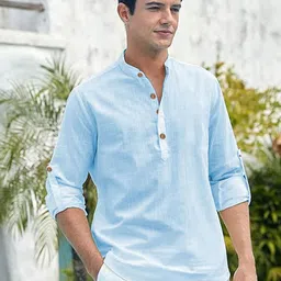 AMRIT TOP WEAR Mandarin Collar Cotton Straight Kurta-picture-52