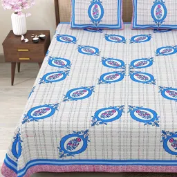 Myntra Elegant Homes Blue & Purple Floral 180 TC King Bedsheet with 2 Pillow Covers-picture-16