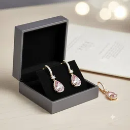 MODE & MINIMAL Gold-Plated Cubic Zirconia Studded Teardrop Shaped Drop Earrings image 2
