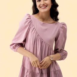 all about you Puff Sleeve Crepe Fit & Flare Dress image 2