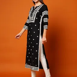anushansa Women Embroidered, Self Design Viscose Rayon Straight Kurta image 4