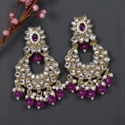 MEIRA JEWELLERY Gold-Plated Artificial Stones Studded & Beaded Teardrop Drop Earrings-picture-18