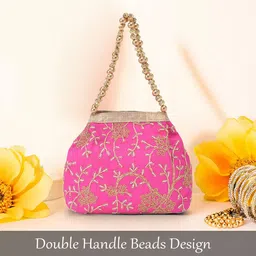 RUBOXA Pink Moti Embroidery Ladies Potli Bag Clutch Hand Bag image 5