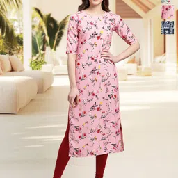HERE&NOW Selection Of 3 Floral Printed Round Neck Straight Kurtas-picture-14