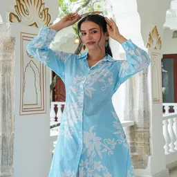 KALPARUN Floral Printed Pure Cotton Straight Kurta With Trousers image 3