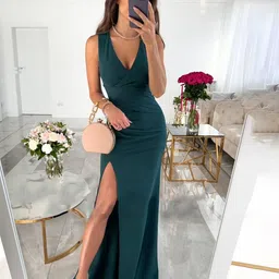 JC Mode Women V-Neck Sleeveless Maxi Dress with Slits-picture-36