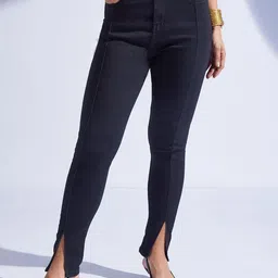 Miss Chase Women Skinny Fit High-Rise Slitted Clean Look No Fade Stretchable Jeans-image-86