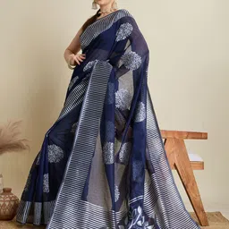 KALINI Ethnic Motifs Printed Zari Saree With Blouse Piece image 2