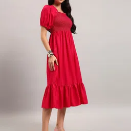 Raiyani Fashion Puff Sleeve Crepe A-Line Midi Dress-picture-19