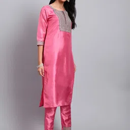 JDS LIFESTYLE Ethnic Motifs Embroidered Sequinned Kurta With Trousers image 4