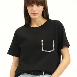 United Colors of Benetton Women Relaxed Fit Pure Cotton Pocket T-shirt-image-64