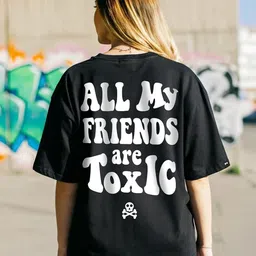 bewakoof Oversized Women Typography Round Neck Pure Cotton Black T-Shirt-picture-26