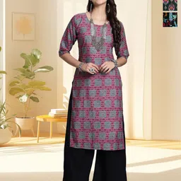 HERE&NOW Women Pack of 3 Ethnic Motifs Printed Daily Straight Kurtas-picture-22