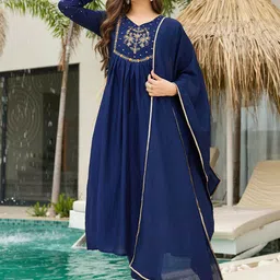 KALINI Women Woven Design Embroidered A-Line Kurta with Trousers & Dupatta-picture-35