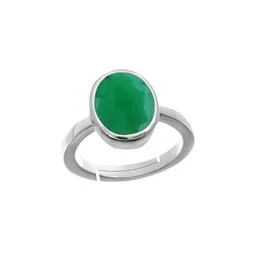 RRVGEM Panna Stone Silver Plated Emerald Adjustable Ring image 4
