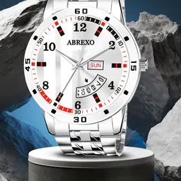 Abrexo Men Printed Dial & Stainless Steel Straps Analogue Watches Abx2978-Silver Day & Date Watch-picture-11