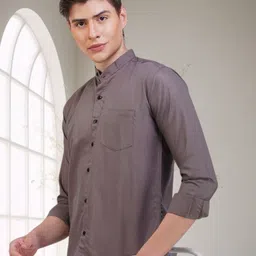 BASE 41 Men Band Collar Solid Casual Shirt-image-39