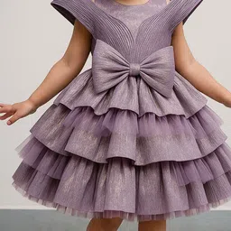 Lagorii Girls Self Design Striped Layered Crepe Fit & Flare Dress image 2