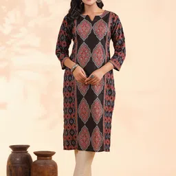 GULMEHAK Floral Printed Notch Neck Cotton Straight Kurta-picture-29