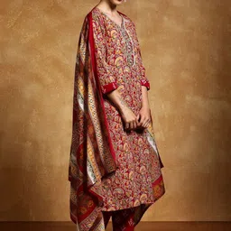 NAVYAAZRI Women Ethnic Motifs Printed Regular Thread Work Kurta with Trousers & With Dupatta image 5