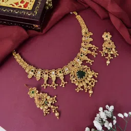 MEIRA JEWELLERY Gold-Plated Stone-Studded & Beaded Jewellery Set-picture-17