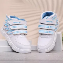 PU-PINE Boys White & Blue Synthetic Leather Round Toe Velcro Sneakers-image-89
