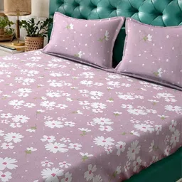 WEAVE AND DECOR Pink Pure Cotton Feel 300TC Fitted Super King Bedsheet Set 1.98m x 1.98m image 5