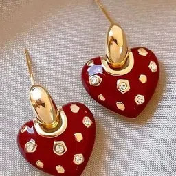 Tiso Korean Gold-Plated Rhinestone Studded Heart Shaped Drop Earrings image 4