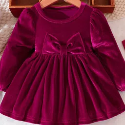 YK Girls Round Neck Fit & Flare Knee Length Dress With Bow-image-39