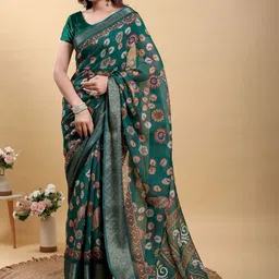 AWRIYA Floral Zari Linen Blend Saree-picture-32