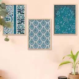 Kotart Brown & Blue 3 Pieces Traditional Wooden Wall Arts-image-48