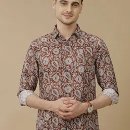 Linen Club Men Contemporary Slim Fit Ethnic Motifs Printed Casual Shirt-picture-21