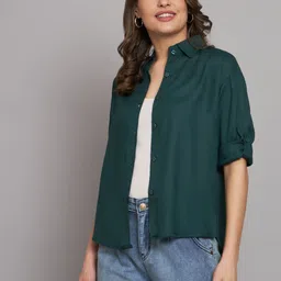 funday fashion Women Regular Fit Solid Casual Shirt image 3
