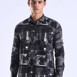 COOL COLORS Men Comfort Slim Fit Abstract Printed Spread Collar Cotton Casual Shirt image 2