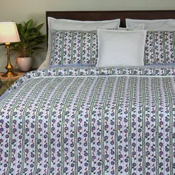 The Jaipur Wala Bella White & Green Cotton Double King Bed Covers-picture-52