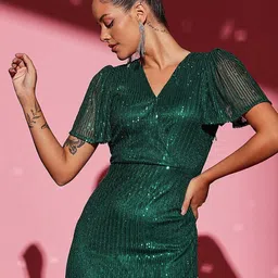 all about you Embellished Flared Sleeve Net Sheath Maxi Dress image 5