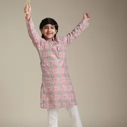 Manyavar Boys Ethnic Motifs Printed Mandarin Collar Straight Kurta with Pyjamas-picture-47