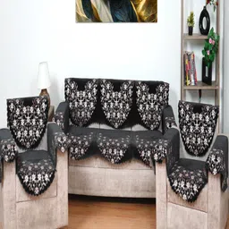 Fashion Throw Grey & White 12 Pieces Floral Printed Jacquard Sofa Covers With Arms-image-55