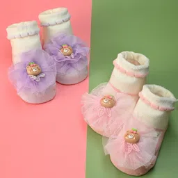 Yellow Bee Infant Girls Pack Of 2 Cotton Ankle Length Socks-picture-17