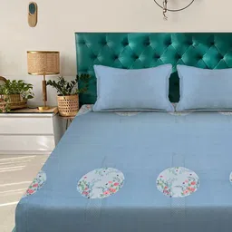Aura Blue & White Floral 350 TC King Bedsheet with 2 Pillow Covers image 3