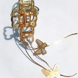 KHANBAGSTORE Women Golden Latkan Butterfly Claw Clip image 2