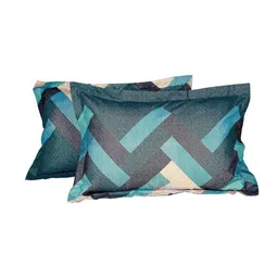 Story@home Turquoise Blue & Beige Geometric Microfiber King Bedsheet with 2 Pillow Covers image 3