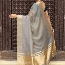 Mitera Solid Woven Design Zari Border Saree with Blouse Piece image 5