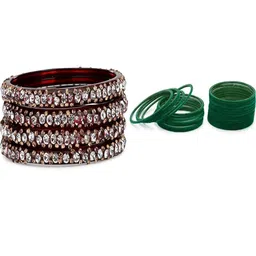 1ST TIME Set Of 28 Maroon Alloy Artificial Stones & Beads Antique Bangles-picture-43