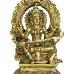Exotic India Gold-Toned Goddess Saraswati Seated on Throne with Floral Aureole Showpiece image 4