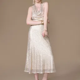 Kazo Embellished Cowl Neck A-Line Midi Dress image 3