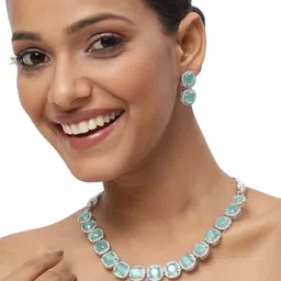 TRINK Rhodium-Plated American Diamond Studded Jewellery Set-picture-10