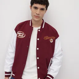 Roadster Men Typography Varsity Jacket with Embroidered-image-66