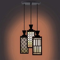 Gojeeva Black & White Textured Wooden Rectangle Shaped Ceiling Lamp-picture-1